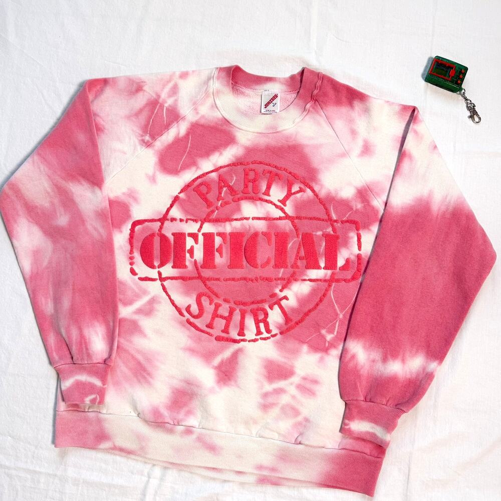 Vintage 80's Official Party Shirt Jerzees Tie Dye Puff Print Sweatshirt - M